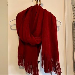 Red scarf with fringe ends